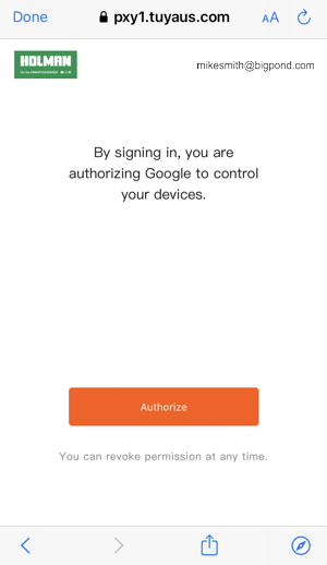 Authorize screen